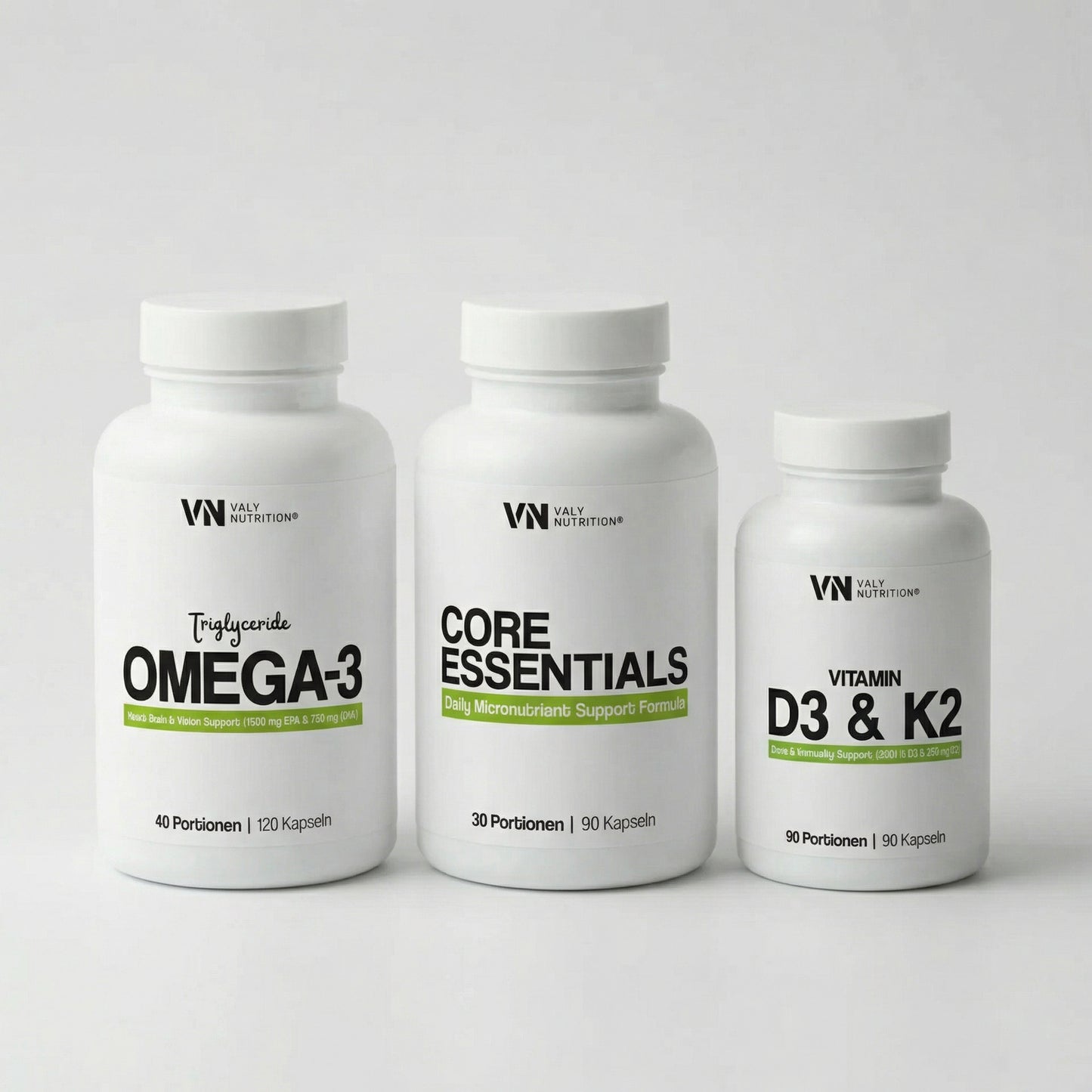 Produktbild vom Daily basics bundle aus omega 3, core essentials und d3/k2