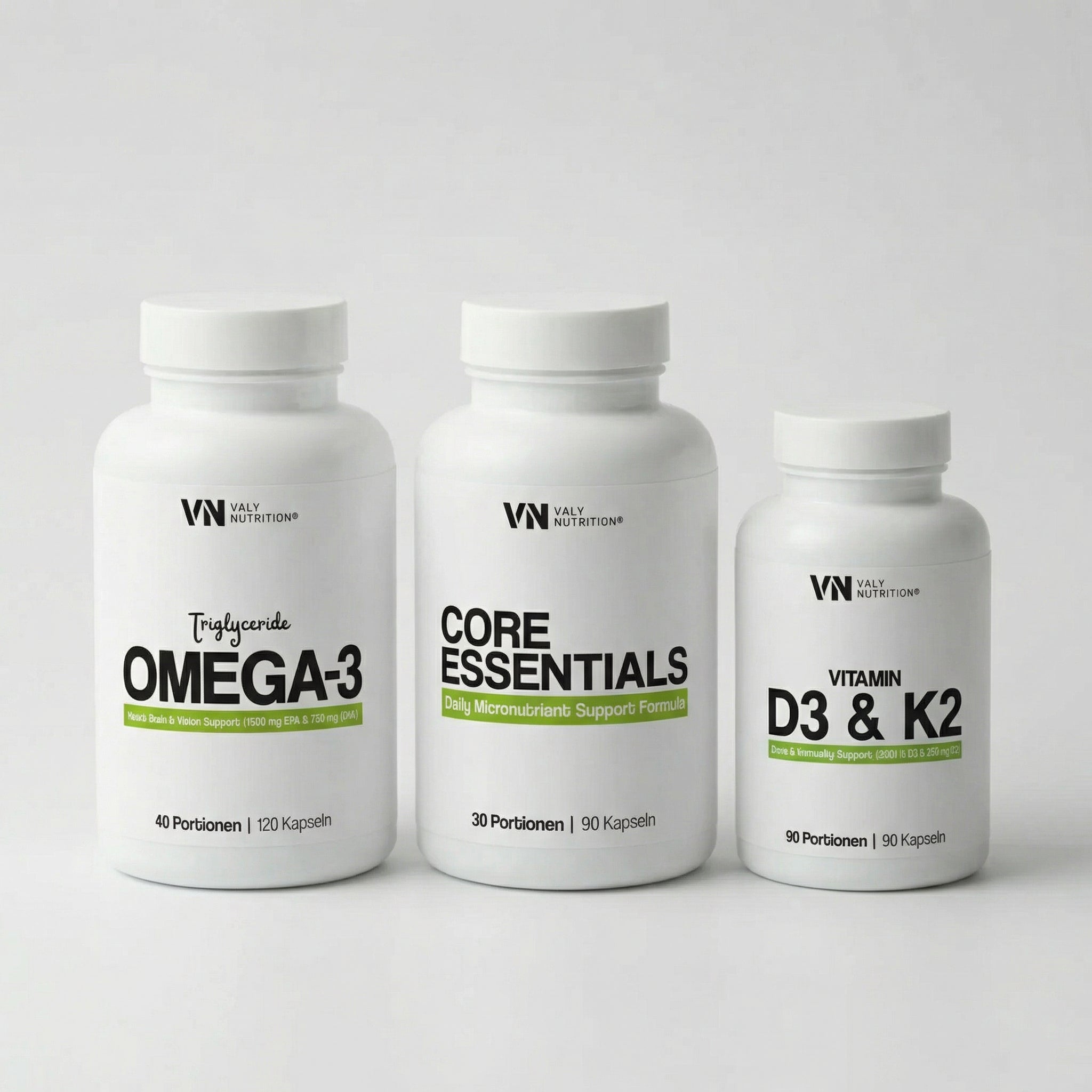 Produktbild vom Daily basics bundle aus omega 3, core essentials und d3/k2