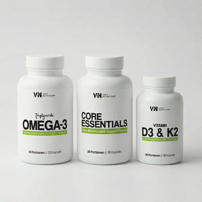 Produktbild vom Daily basics bundle aus omega 3, core essentials und d3/k2