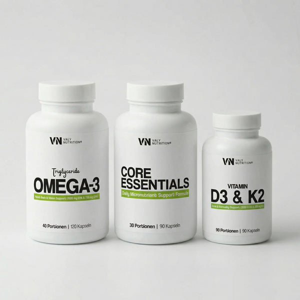 Produktbild vom Daily basics bundle aus omega 3, core essentials und d3/k2