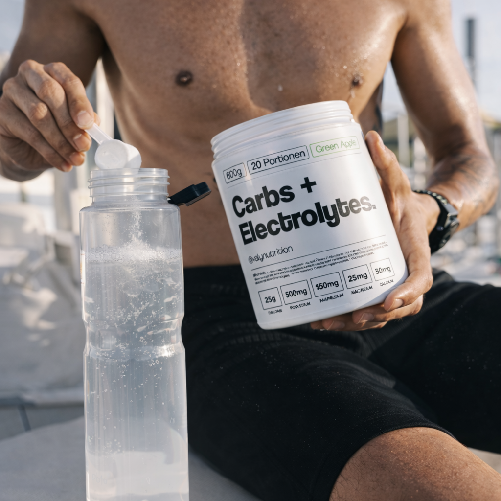 Sportler wendet carbs und electrolytes an